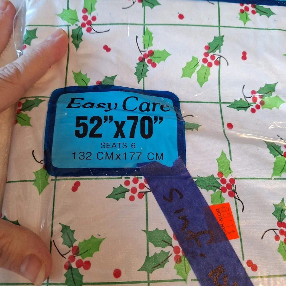 Vintage Christmas Vinyl Flannelback Tablecloth Set of 2 52